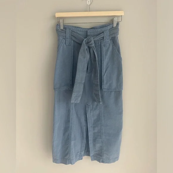 Free people catching feeling linen cotton blend front slit midi skirt size 0 - Picture 4 of 9